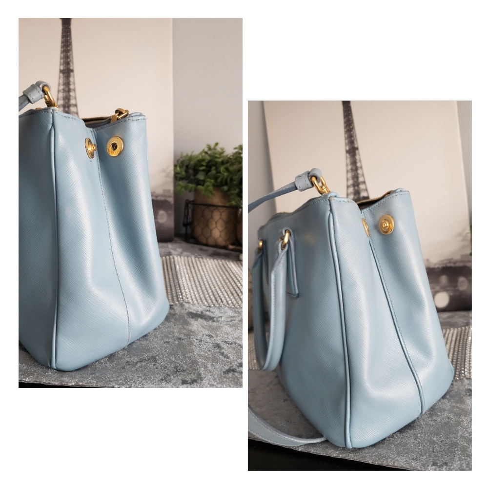 Prada Medium Saffiano Lux Galleria Double Zip Tote w/Adjustable Strap-Light Blue - Picture 17 of 17